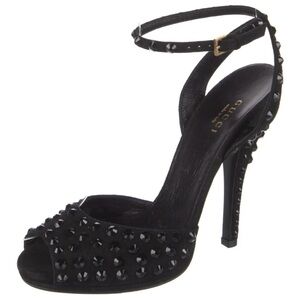 Gucci Black Suede Crystal Heels